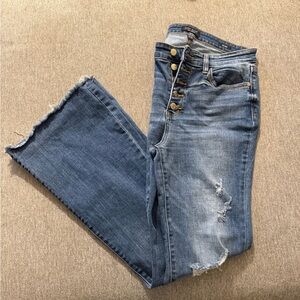 Judy Blue Button-Fly Flare Jeans in Faded Blue